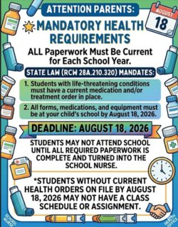 Health forms/meds due August 18